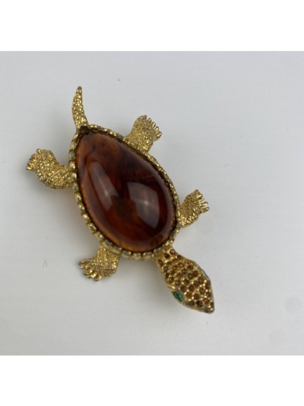 Vintage De Nicola Amber Brown Lucite Body Tortoise Color Turtle Pin Brooch - Picture 8 of 12